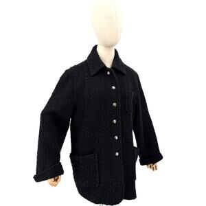 Vintage 90s Bromley Collection Black Boucle Crest Button Coat Jacket